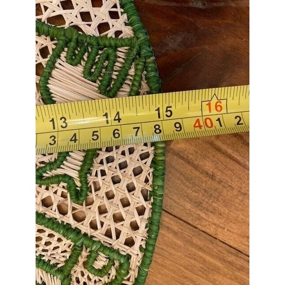 Vintage Woven Rattan Landscape Scene on Circular Hand Stitched Frame Wall Decor - Picture 3 of 6